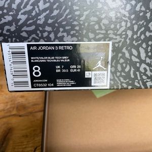 Nike Air Jordan 3 Retro White/Calor Blue-Tech Grey